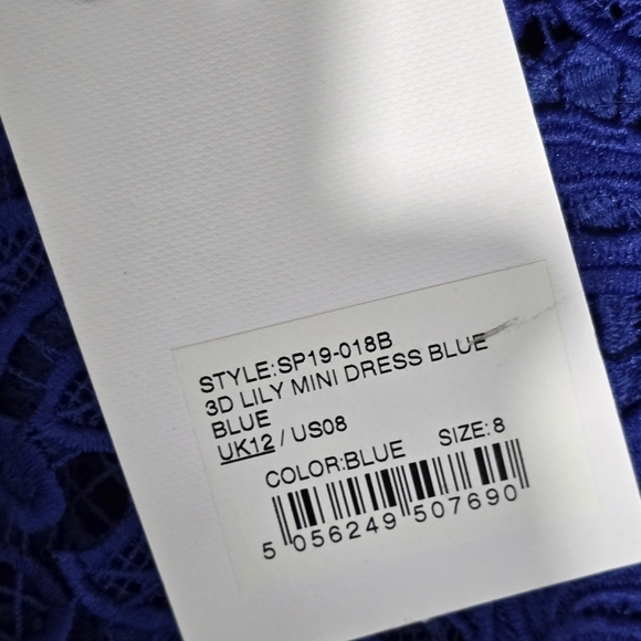 Self Portrait Dress Womens 8 Blue 3D Lily Mini Lace Crochet Zip Floral Royal - Picture 10 of 14